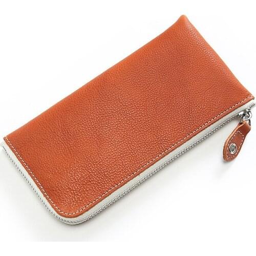 Genuine Leather Wallet For Men Male Women Cowhide Vintage Handmade Long Zipper Clutch Phone Purse Card Holder With Coin Pocket