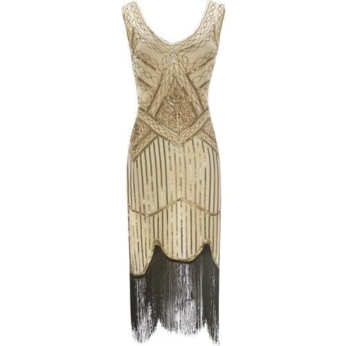 Plus Size 4XL 1920s Great Gatsby Dress Sequin Beading V Neck Tassel Flapper Dress Vintage Party Long Summer Dress Women Vestidos