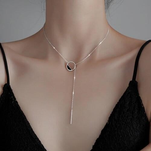 VENTFILLE 925 Sterling Silver Black Round Necklace for Women Tassel Sweater Chain Fine Handmade Jewelry 2021 New