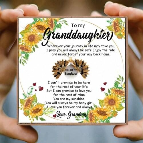 Women Gold Necklace Girly You Are My Sunshine Open Locket Sunflower Pendant Necklace Men Gifts for Granddaughter Dropshipping