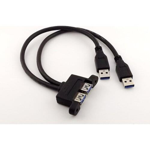 10pcs Black Dual USB 3.0 A Male to USB 3.0 Female Extension Screw Panel Mount Cable 30cm/50cm