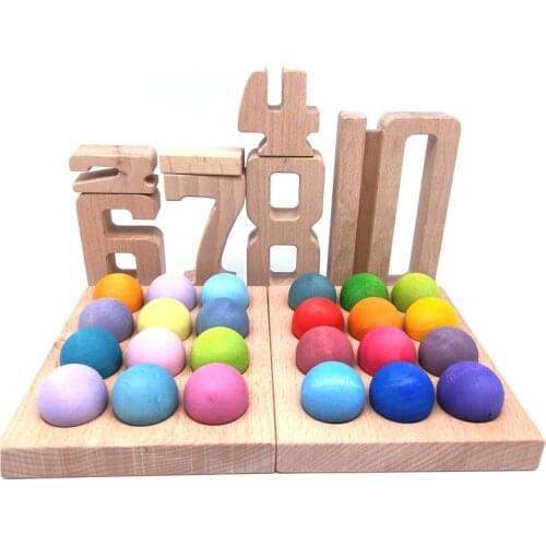 12pcs Wooden Rainbow Balls Toys Montessori Materials Natural Round Balls with Tray Color Sorting Educational Toys for Children