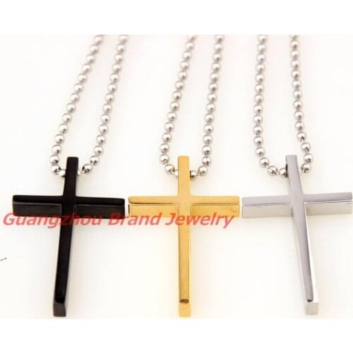 42*24mm Charming New Cross Smiple Style Free Ball Necklace Stainless Steel Men Women Silver Gold Black color Top Quality Jewelry