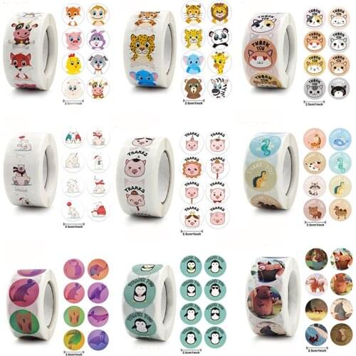 500pcs/Roll Teacher Reward Stickers Cartoon Animal Pattern Gift Box Seal Labels Decor Scrapbooking Stationery Sticker For Child