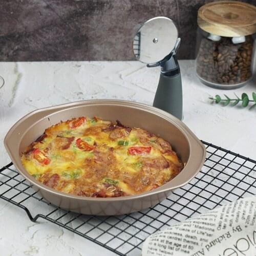 9 Inch Golden Round Pizza Pan Thick Carbon Steel Non-Stick Coating Cake Mold Kitchen DIY Baked Chicken Wing Baking Tools Helper