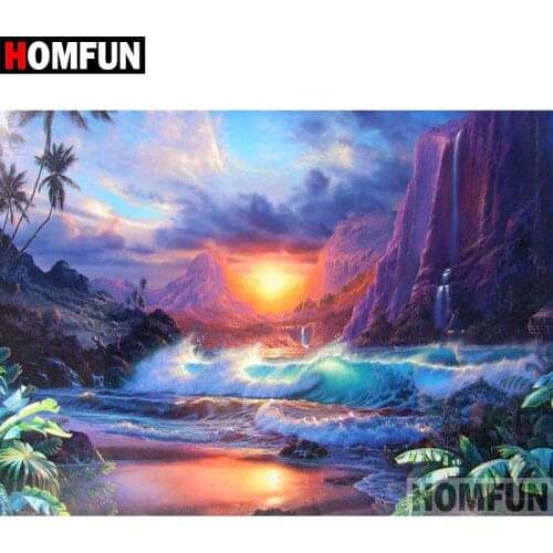 HOMFUN 5D DIY Diamond Painting Full Square/Round Drill "Sunset scenery" 3D Embroidery Cross Stitch gift Home Decor A00124