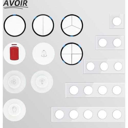Avoir Wall Light Switch White Glass Button Switch 1 2 3 4 Gang EU FR Socket DIY Modules Free Combination Dimmer Volume Control
