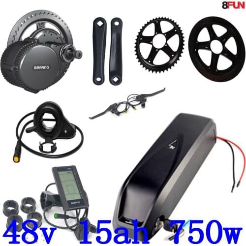 BBS02B BBS02 Bafang 48V 750W mid drive electric motor kit+48v 15ah Lithium Electric Bike Battery use samsung cell with charger