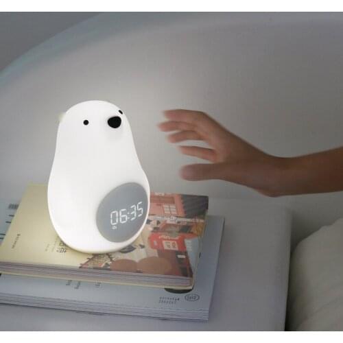 Big white bear lamp with alarm clock, turn off the light, dimming night light, atmosphere night light, bedside lamp