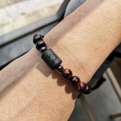 Bracelet for Men Women 12 Zodiac Sign Constellation ID Charm Red Tiger Eye Beaded Stretch Name Engraving Jewelry Dropship DB290A