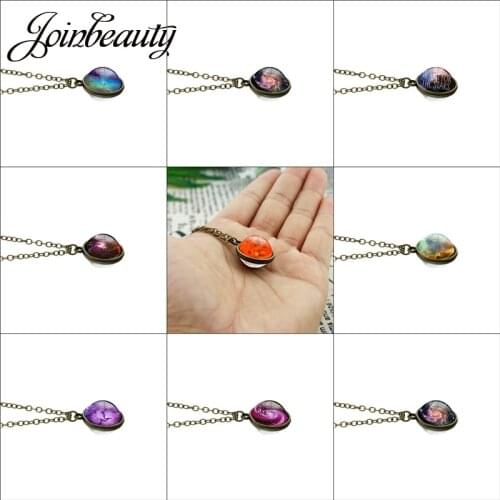 JOINBEAUTY Nebula Galaxy Double Sided Pendant Outer Space Necklace Universe Jewelry Glass Art Picture Handmade Necklaces N876