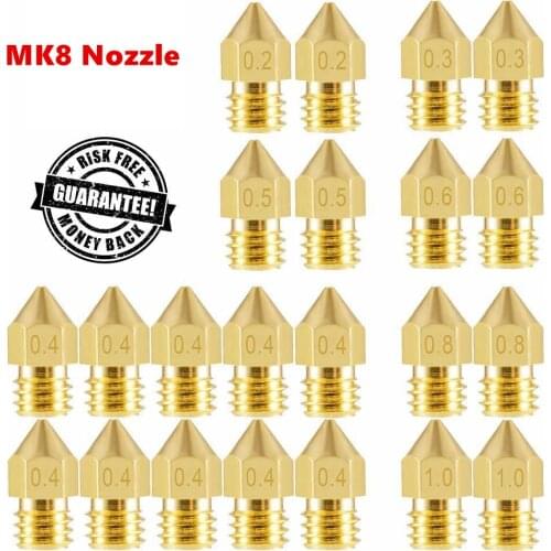 MK8 Nozzle 0.4mm 0.3mm 0.2mm 0.5mm Copper 3D Printers Parts Extruder Threaded 1.75mm 3.0mm Filament Head Brass Nozzles Part
