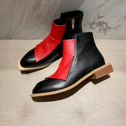 INS HOT women ankle boots plus size 22-26.5cm length Fashionable womens shoes Two-color stitching boots women autumn and winter