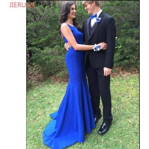 JIERUIZE Royal Blue Mermaid Evening Dresses Backless Long Prom Dresses Formal Dress Evening Gowns