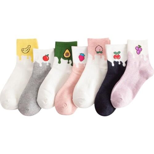Kawaii Women Socks Funny Cartoon Cute Fruits Pink White Avocado Sock Colorful Novelty Skateboard Fashion Korean Harajuku socks