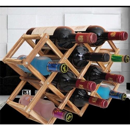 Classical Wooden Red Wine Rack Beer Foldable 10 Bottle Holder Kitchen Bar Display Shelf Organizer Home Table Decor
