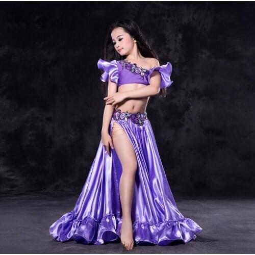 2018 New Girls Belly Dance Competition Costume Tops+Skirt 2 Pieces Set Children Upscale Indian Dance Performance Suit 6 Colors