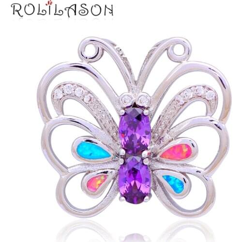 Beautiful Butterfly style online Color Fire Opal Silver Stamped Pendants for women party gift Fashion jewelry OP470