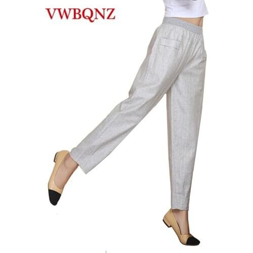 2020 Summer Women Elastic waist Harem pants Cotton Linen Little feet Trousers Autumn Casual Female Loose Pants Plus size L-4XL