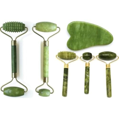 2 in 1 Facial Massage Roller and Gua Sha Tools Set Natural Jade Stone Scraper Massager Guasha for Face Lifting Body Slimming