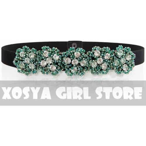 Fashion crystal with rhinestone gemstone Womens belt black elastic wide decorative belt female accessories diamonds belt DP36