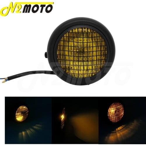 Motorcycle Custom Headlight Grill Cover Yellow Retro Mask Mount Head Lamp Universal For Harley Cafe Racer Bobber Honda Chopper