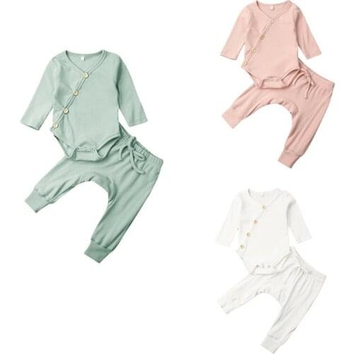 0-18M Baby Solid Clothes Newborn Infant Baby Boy Girl Clothes Bodysuit Top+Pants Kids Outfits Clothing Set