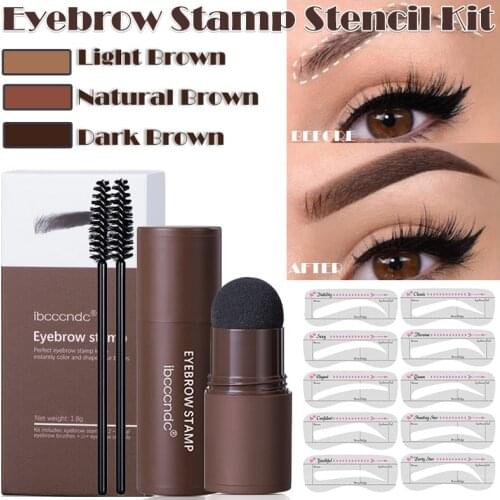 One Step Eyebrow Stamp Shaping kit Eye Brow Powder Stamp Stencil Makeup Kit with 10 Reusable Eyebrow Stencils Eyebrow Brushes