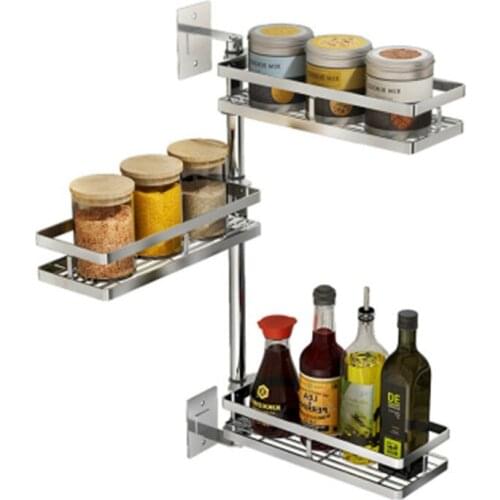 Kitchen rack 304 stainless steelNo punching Seasoning rack wall-mounted corner rotation storage rack space-saving pendant