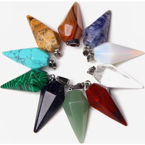 Natural Healing Pendulum Divination Quartz Pendulums Biolocation Natural Chain Men Jewelry Reiki Hexagonal Pendant 2PCS/lot