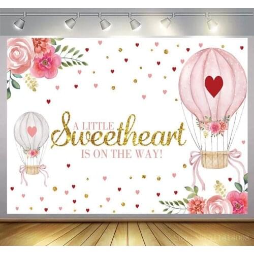 A Little Sweetheart Newborn Baby Photo Background Hot Air Balloon With Love Heart Kids 1ST Birthday Photography Backdrops