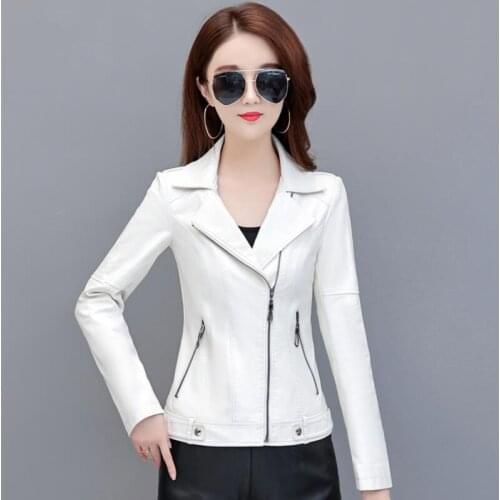 New Large Size 3XL 4XL Womens Leather Jacket 2021 Autumn Lady Motorcycle Leather Coat Female Jackets Fashion Outerwear White