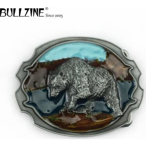 Bullzine wholesale zinc alloy Bear belt buckle pewter finish FP-02792 Luxurious western cowboy jeans gift belt buckle