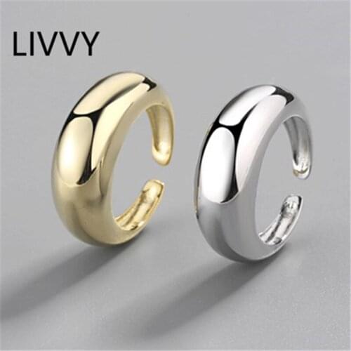 LIVVY Silver Color Opening Ring Classic Simple Geometric Arc Handmade Jewelry Gifts for Women Size Adjustable 2021 Trend