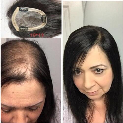 BYMC 5*8 Toupee Hair For Women Hair Topper Human Hair Clip With PU Mono base Ins Natural Color 130% Volume Extension