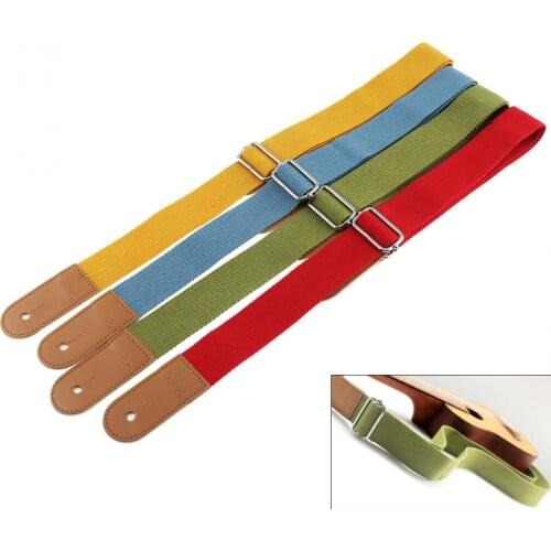 Adjustable Convenient Pure Cotton Colorful Ukulele Strap with Leather Head 4 Colors Optional