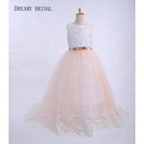 Dreamy Bridal Lace Sequined Flower Girl Dresses O Neck Sparking First Communion Dresses for Girls Custom Made