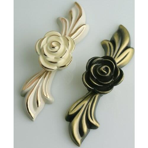 European retro style creative Rose ivory white drawer shoe cabinet knob pull antique bronze kitchen cabinet cupboard door handle