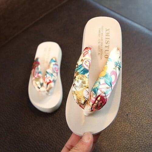 3cm High Heel Womens Summer New Bohemian Satin Wedge with Non-slip Wedge Flip-flops Beach Female Sandals and Slippers Shoes