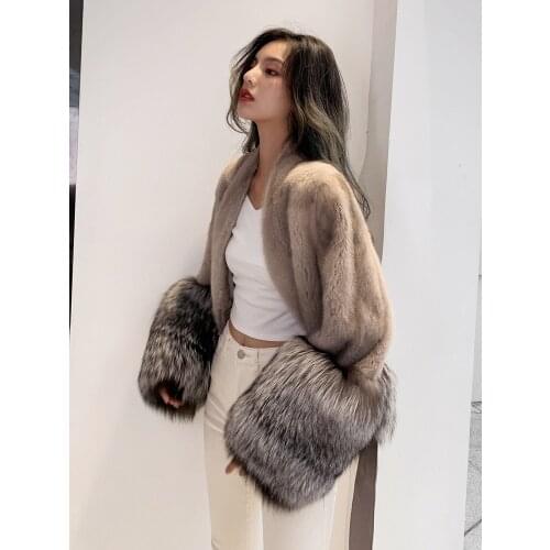 2020 new imported mink fur coat whole mink fox fur V-neck fashion fur coat female winter