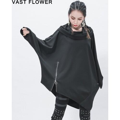 Black Zipper Irregular Oversized Sweatshirt Women New Turtleneck Long Sleeve Pullover Fashion Loose Clothes Spring Autumn 2021