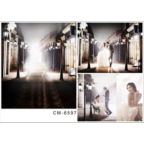 Dark Night Long Street Photography Backdrops Modern City Wedding Photo Background for Studio Street Lamp Digital Backdrops