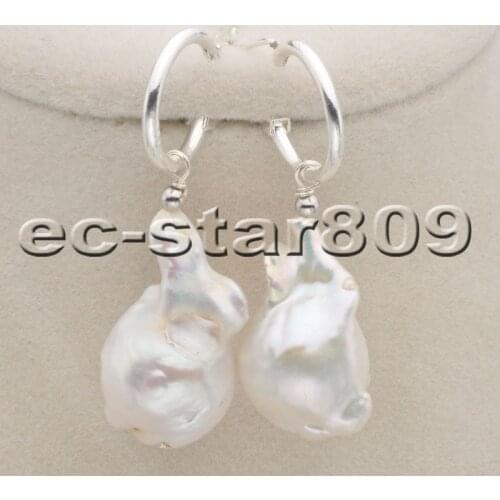 P6520 25mm BAROQUE Drop White KESHI Reborn Pearl Dangle Earring Sterling Siver
