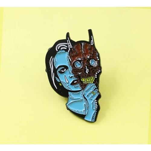Horror Blue Alien Devil Mask Brooch pins for Women Enamel pins Sad witch Ghost Gothic Denim Jean shirt bag Cartoon Jewelry Gift