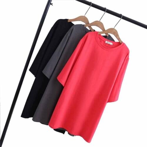 Fashion Plus size XXL-5XL Cotton T-shirt Women Solid color Short sleeve Long Tees Loose Female Split Hem Casual Tops Tshirt G183