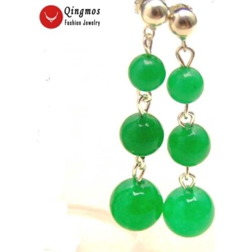 Qingmos Natural Jades Earrings for Women with 6-8-10mm Round Green Jades & Stering Silver 925 Earrings Stud Jewelry ear202