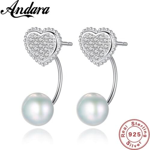 925 Sterling Silver AAAAA CZ Zircon Pearl Heart Earring For Women Sterling-Silver-Jewelry Oorbellen Brincos