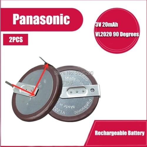 2PCS/lot 100% Original Panasonic VL2020 2020 Rechargeable Battery for car key remote Button Battery with 90 degrees pins