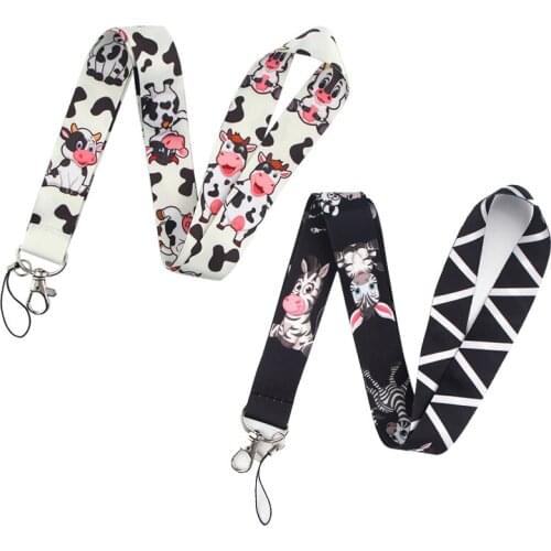 20pcs Cow Keychain Lanyards Id Badge Holder ID Card Pass Gym Mobile Phone Badge Holder Key Strap webbings ribbons