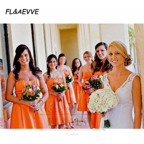 2021 Coral Bridesmaid Dresses Short Black Girls Strapless South African Bridesmaid Dress Knee Length Wedding Party Gowns